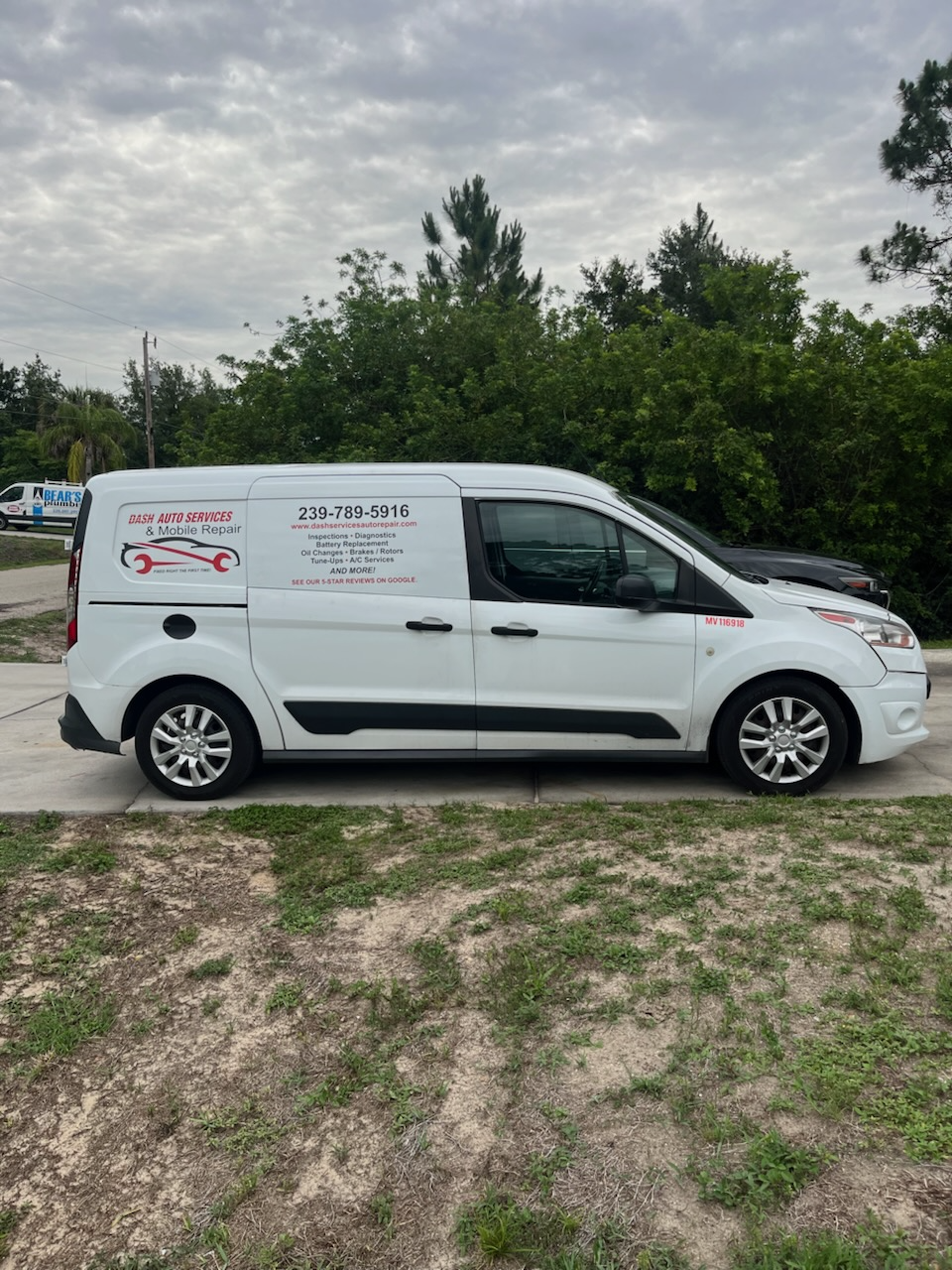 Dash Auto Services mobile repair van, side view, in Fort Myers, Florida